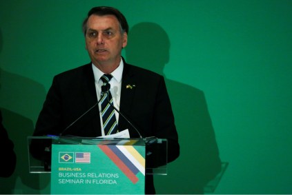 Presidente Jair Bolsonaro discursa a empresários em Miami