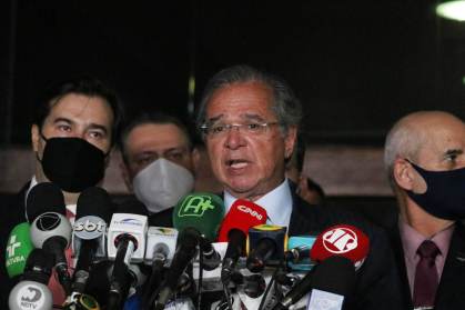 Ministro da Economia, Paulo Guedes, durante coletiva da reforma tributária
