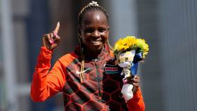 Queniana Peres Jepchirchir foi a vencedora da maratona feminina nas Olimpíadas de Tóquio e conquistou a medalha de ouro (07/07/2021)