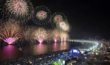 Queima de fogos na praia de Copacabana no Réveillon de 2019