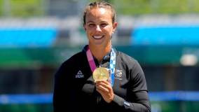 Lisa Carrington, da Nova Zelândia, conquistou a medalha de ouro no K-1 500 metros das Olimpíadas de Tóquio (05/08/2021)