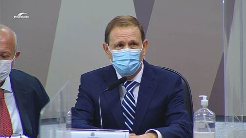 O empresário Carlos Wizard Martins fala à CPI da Pandemia