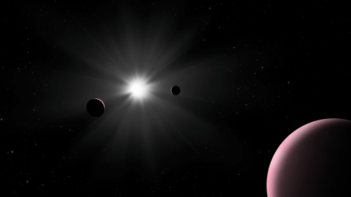 Representação gráfica do sistema planetário da estrela Nu2 Lupi