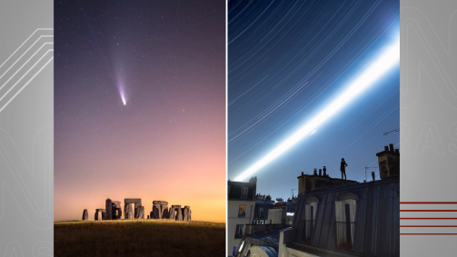 O cometa Neowise sobre Stonehenge e a trajetória da lua sobre o céu de Paris
