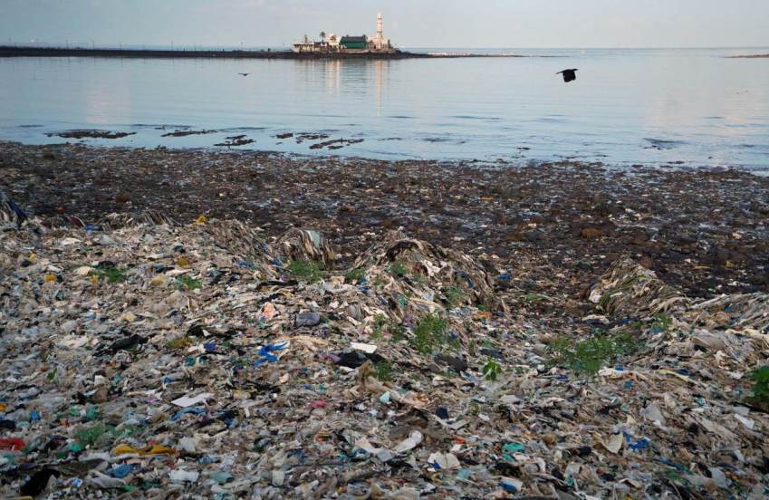 Corvo sobrevoa praia cheia de lixo em Mumbai, Índia / Reuters