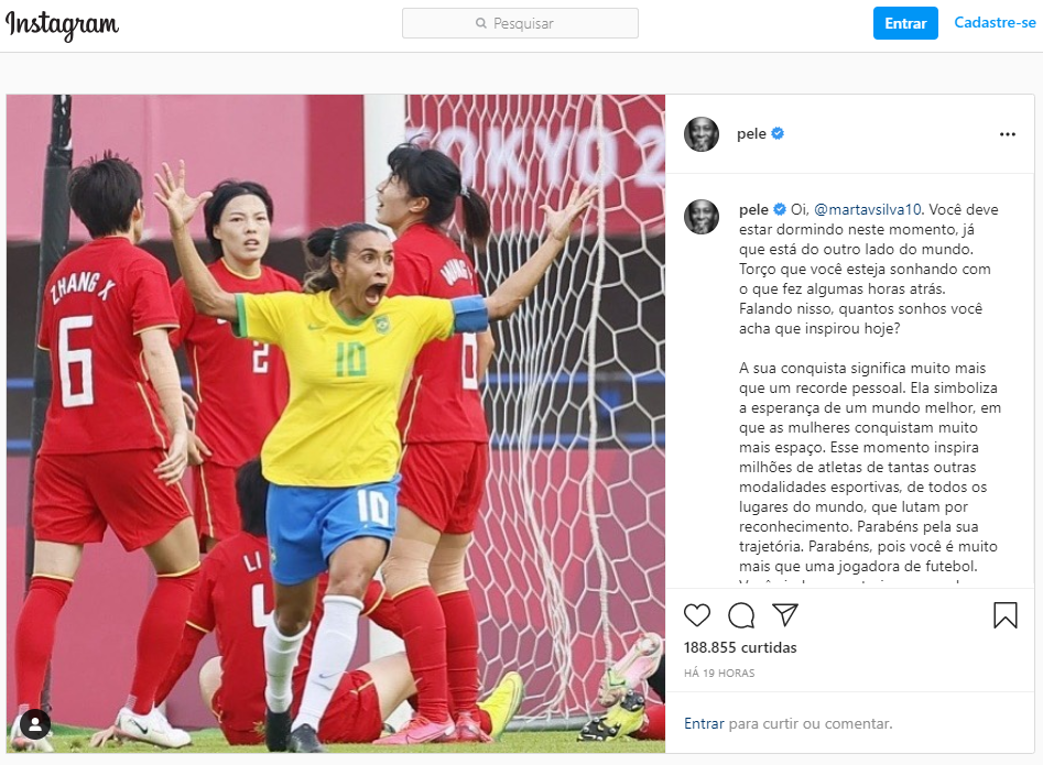 Homenagem de Pelé para Marta em rede social