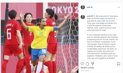Homenagem de Pelé para Marta em rede social