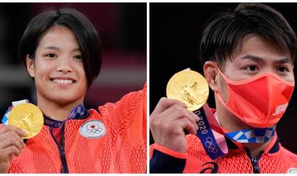 Uta Abe (E) e Hifumi Abe, irmãos e medalhistas de ouro no judô