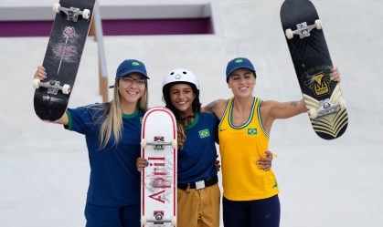Pamela Rosa, Rayssa Leal e Leticia Bufoni, do skate brasileiro nas Olimpíadas