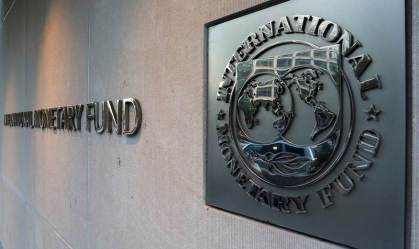 Logotipo do Fundo Monetário Internacional (FMI), em Washington, Estados Unidos