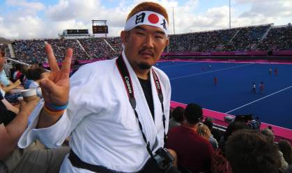 Kazunori Takishima em partida de hóquei nas Olimpíadas de 2012 em Londres