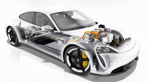 Visão em raio-x do elétrico Porsche Taycan