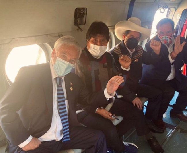 Sebastián Piñera compartilha voo com Pedro Castillo e Evo Morales