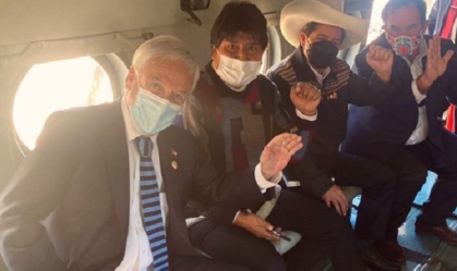 Sebastián Piñera compartilha voo com Pedro Castillo e Evo Morales