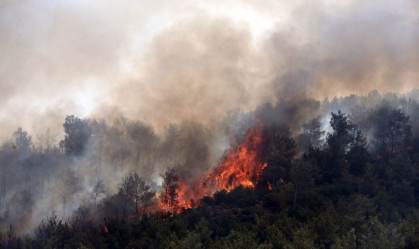 Chamas e fumaça aumentam após incêndio florestal no distrito de Silifke, em Mers