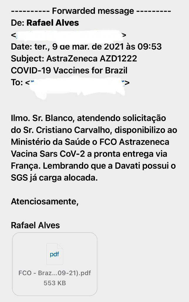 Email enviado para Marcelo Blanco sobre vacinas Email enviado para Marcelo Blanco sobre vacinas