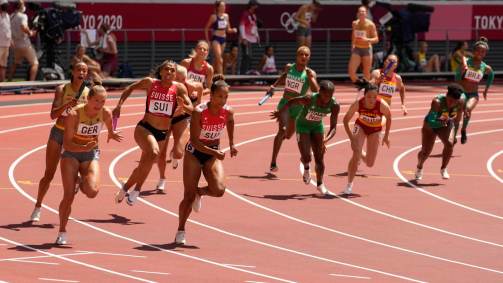 Na prova feminina do revezamento 4x100 metros, Brasil também ficou em quinto em sua bateria nas semifinais e deixou a disputa (05/08/2021)