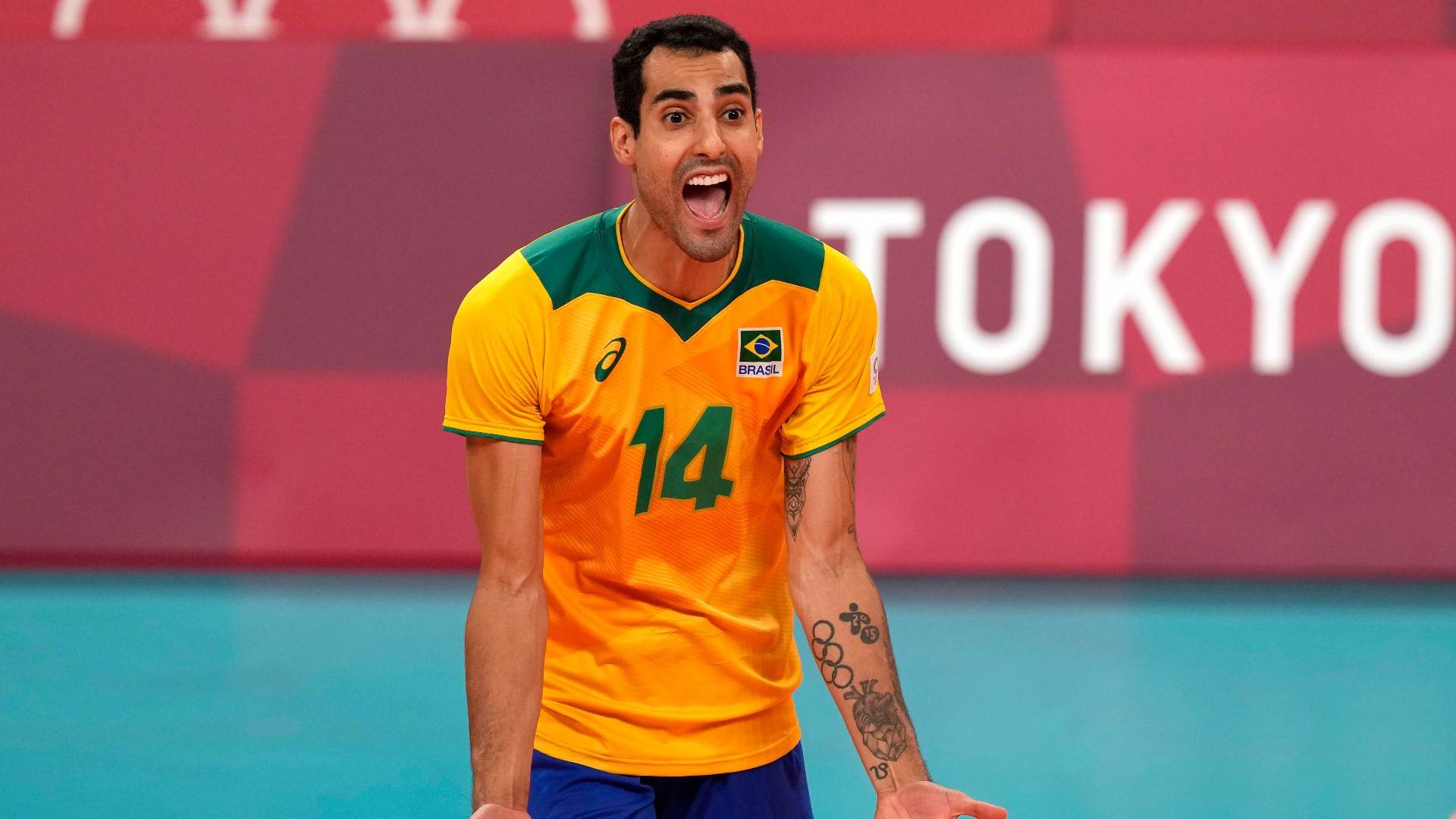 Douglas Souza, do vôlei brasileiro, durante as Olimpíadas