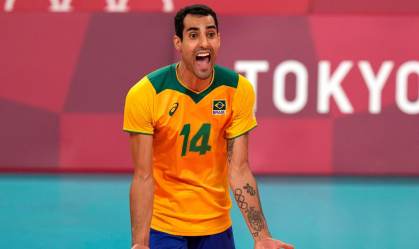 Douglas Souza, do vôlei brasileiro, durante as Olimpíadas