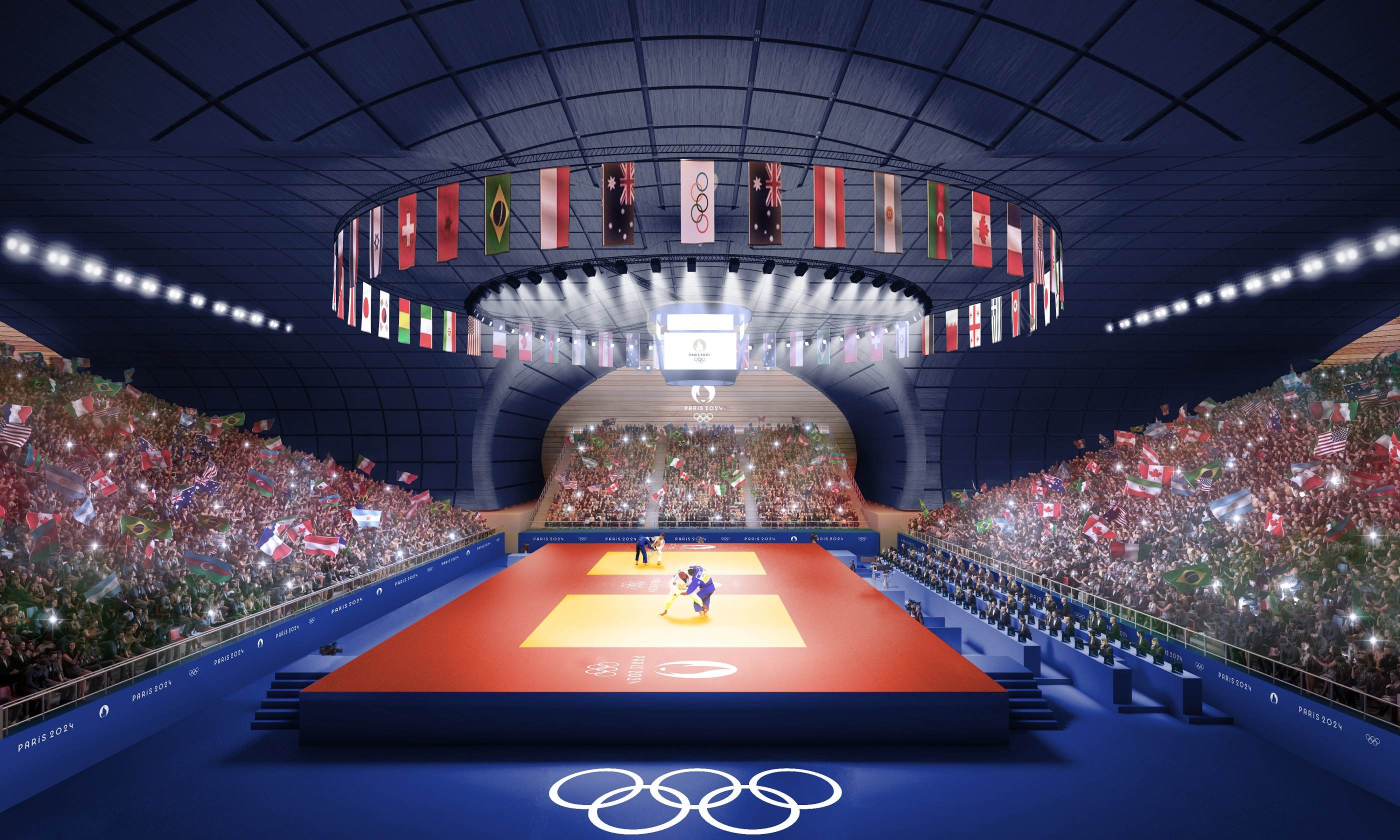 Projeção de arena para lutas na Paris 2024 Projeção de arena para lutas na Paris 2024
