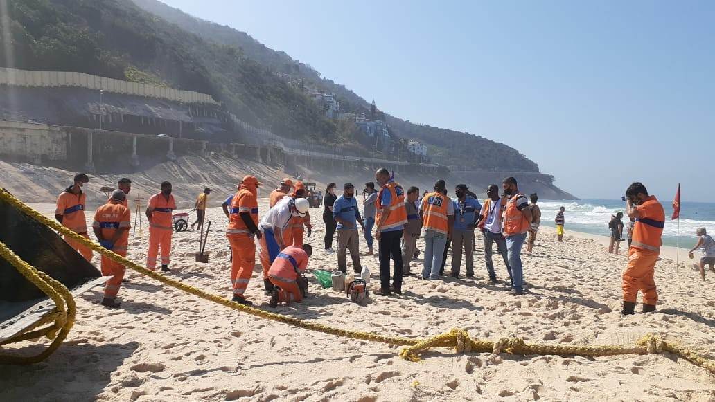 Equipes resgataram animal na praia carioca

