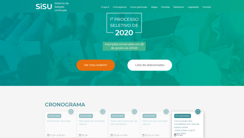 Site do Sistema de Seleção Unificada (Sisu), na manhã desta terça-feira (16)