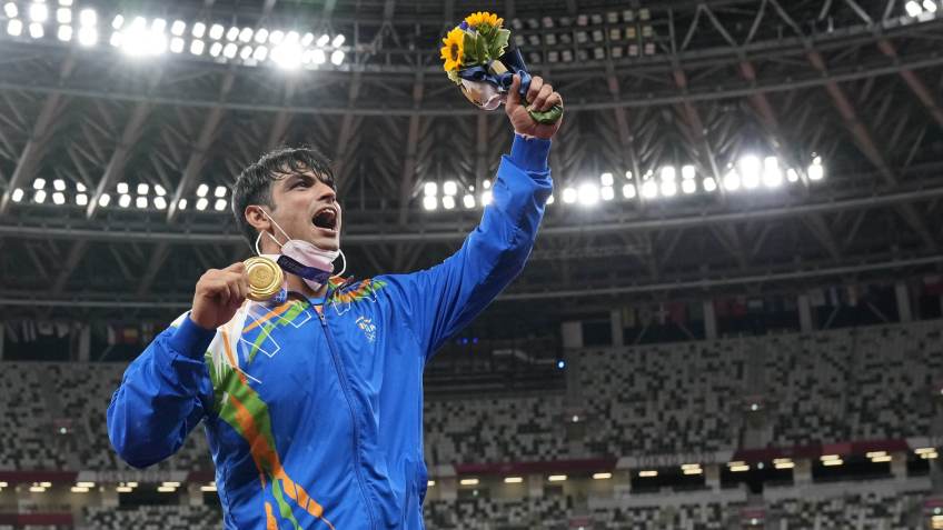 Neeraj Chopra, da Índia, conquistou única medalha de ouro de seu país nos Jogos Olímpicos de Tóquio / Martin Meissner - 7.ago.2021/AP