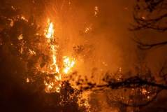 Visão noturna de um incêncio em vilarejo na ilha de Eubeia, Grécia - 9 de agosto de 2021