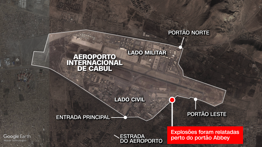 Local do ataque próximo ao aeroporto de Cabul/ Reprodução/CNN
