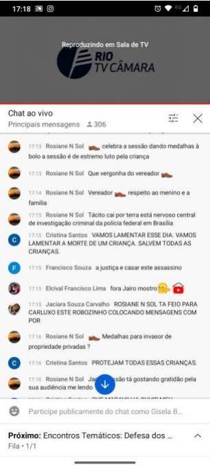 Ataques homofóbicos à Mônica Benício em chat durante live da Câmara do Rio / Reprodução
