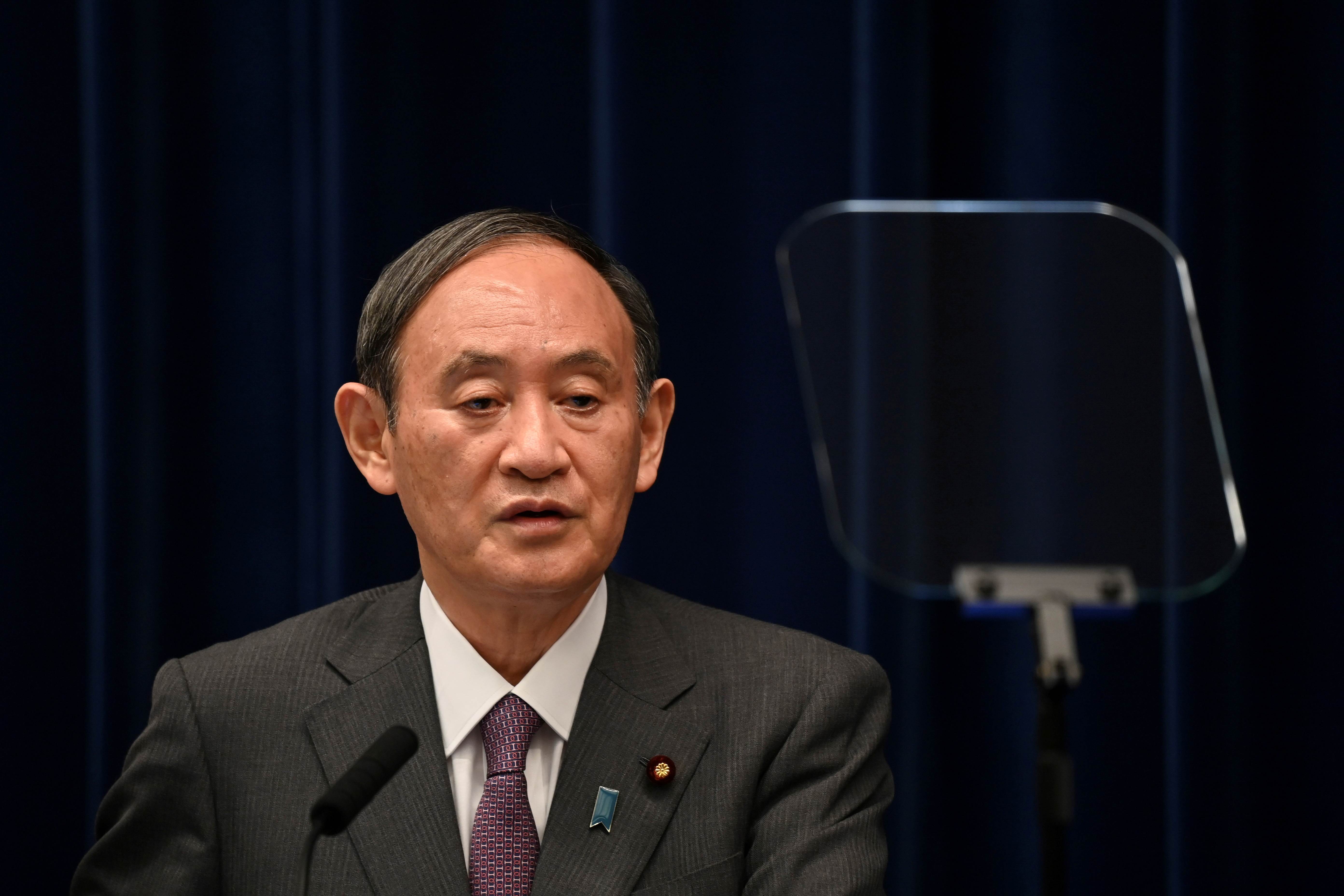 Primeiro-ministro do Japão, Yoshihide Suga, durante entrevista coletiva em Tóquio