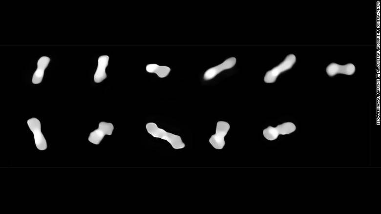 Imagens mostram diferentes ângulos do asteroide "osso de cachorro" / Reprodução/CNN