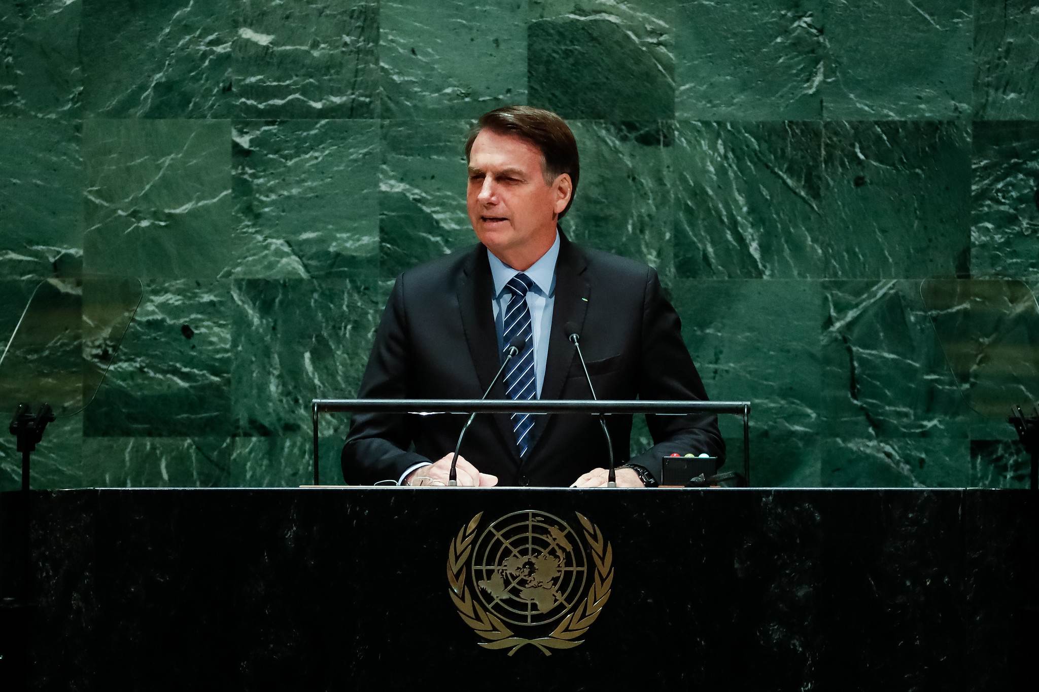 Jair Bolsonaro discursa durante a abertura do Debate Geral da 74ª Sessão da Assembleia Geral das Nações Unidas, em 2019