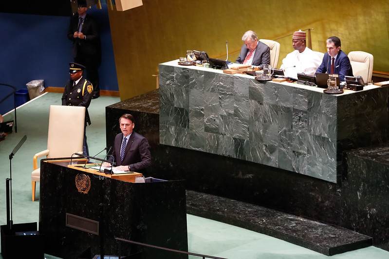 Jair Bolsonaro discursa durante a abertura do Debate Geral da 74ª Sessão da Assembleia Geral das Nações Unidas, em 2019