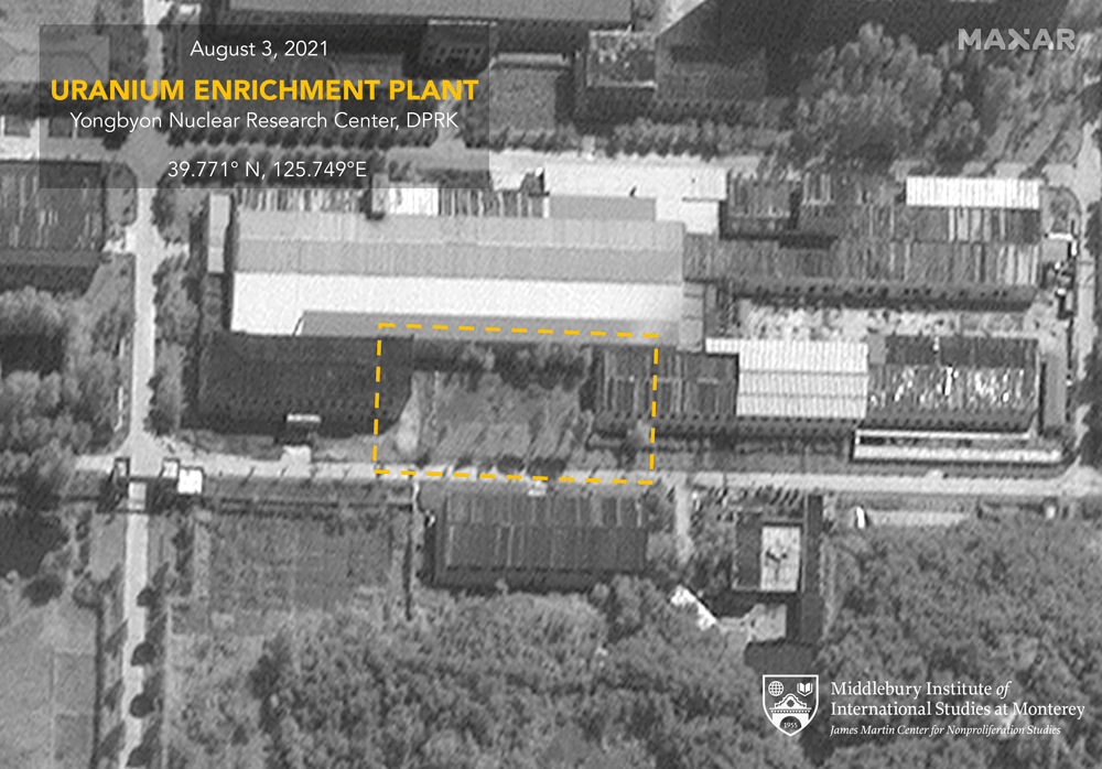 Mudanças na usina de enriquecimento de urânio do Centro de Pesquisa Nuclear de Yongbyon / Maxar/Middlebury Institute of International Studies