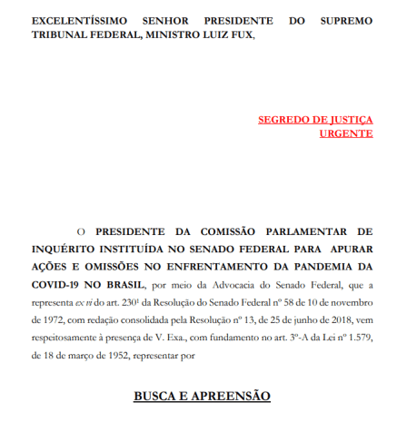 Senador Omar Aziz pede busca e apreensão ao STF / Reprodução