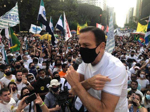 O governador João Doria, durante protesto contra o governo Bolsonaro na Avenida Paulista / Divulgação/Governo de São Paulo