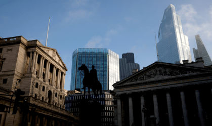 Vista do Banco da Inglaterra, no distrito financeiro de Londres