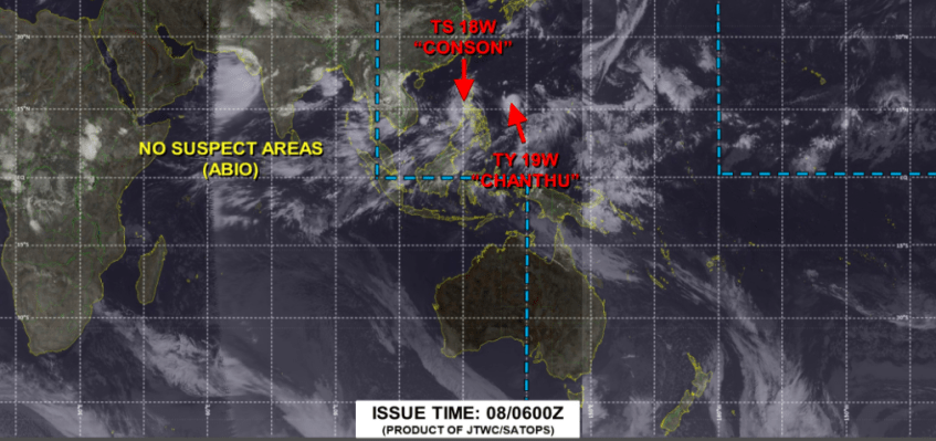 Segundo o Joint Typhoon Warning Center (JTWC), o tufão Chanthu terá ventos de até 233 km/h / Joint Typhoon Warning Center (JTWC)