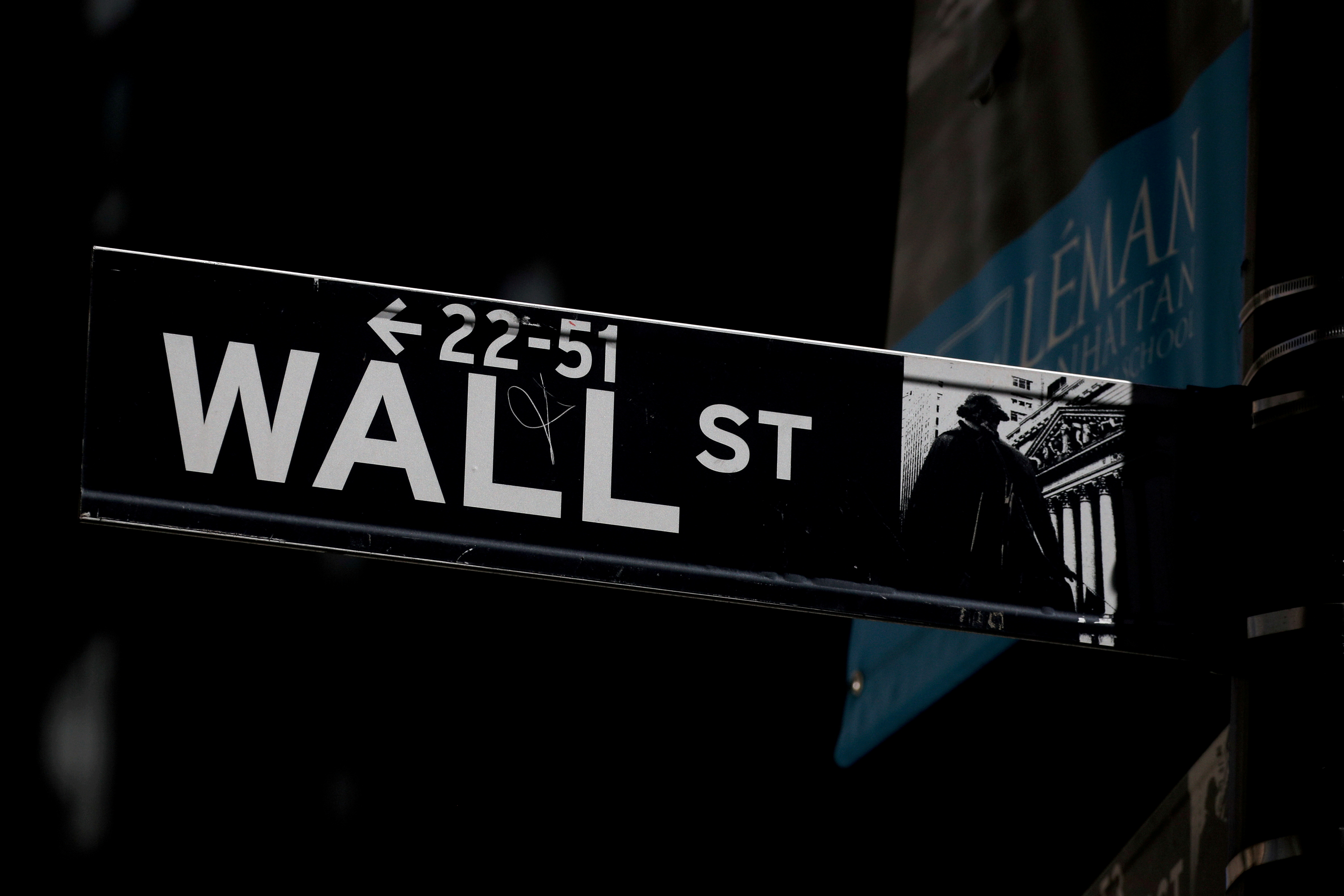 Placa de rua perto de Bolsa de NY