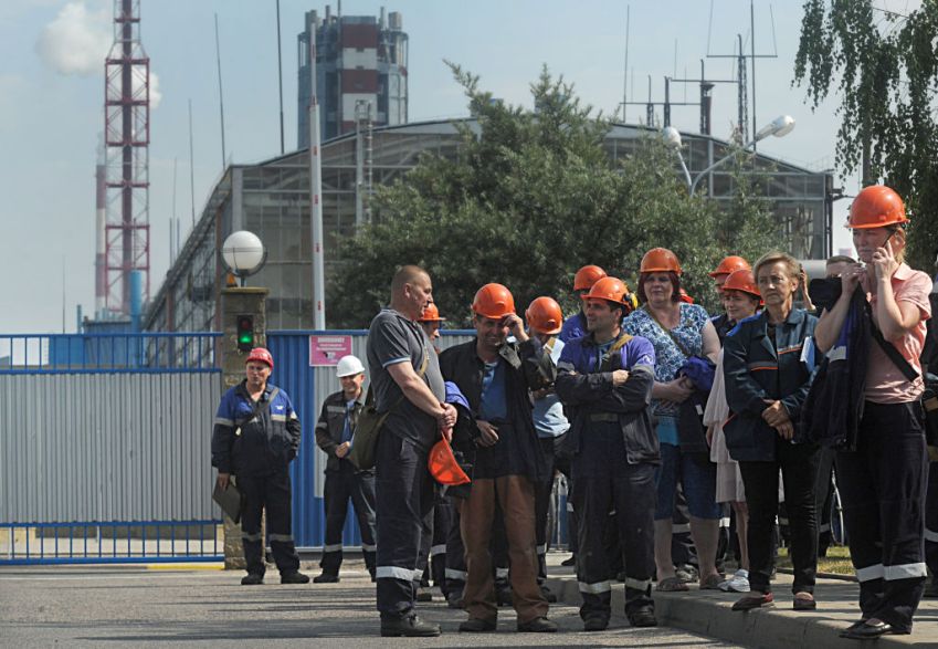 Trabalhadores de fábrica de fertilizantes fazem greve na Belarus depois do resultado das eleições de agosto de 2020 / Viktor DrachevTASS/Getty Images