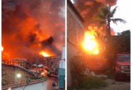 Incêndio na Baixada Fluminense destrói depósito de gás e danifica casas