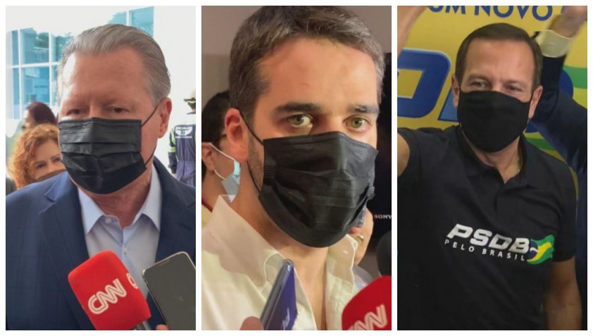 Os candidatos das prévias do PSDB: Arthur Virgílio, Eduardo Leite e João Doria / Montagem: CNN Brasil