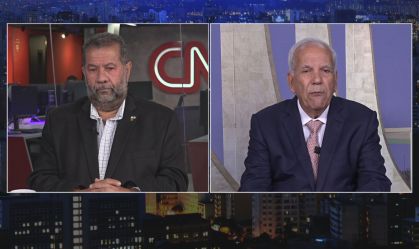 O presidente do PDT Carlos Lupi e o senador Oriovisto Guimarães em O Grande Debate