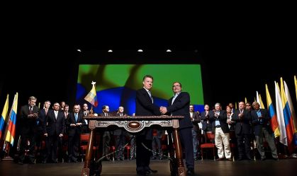 Cerimônia de assinatura do acordo de paz entre o governo colombiano e as Farc, em novembro de 2016