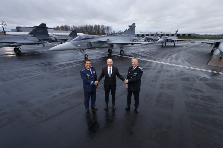 FAB recebe os quatro primeiros caças F-39E Gripen, da Saab, na Suécia em 2021 • Saab\Divulgação