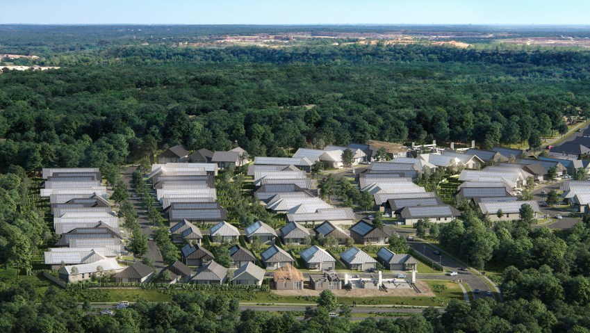 Imagem elaborada digitalmente mostra bairro com casas 'impressas' em 3D / Foto: ICON/Lennar