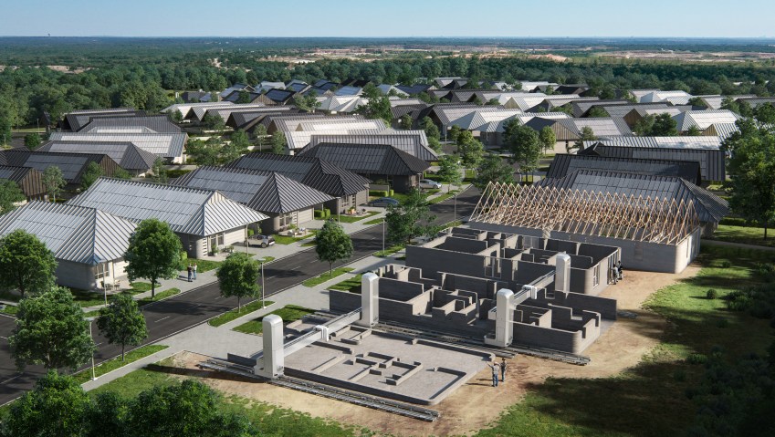 Imagem elaborada digitalmente mostra bairro com casas 'impressas' em 3D / Foto: ICON/Lennar