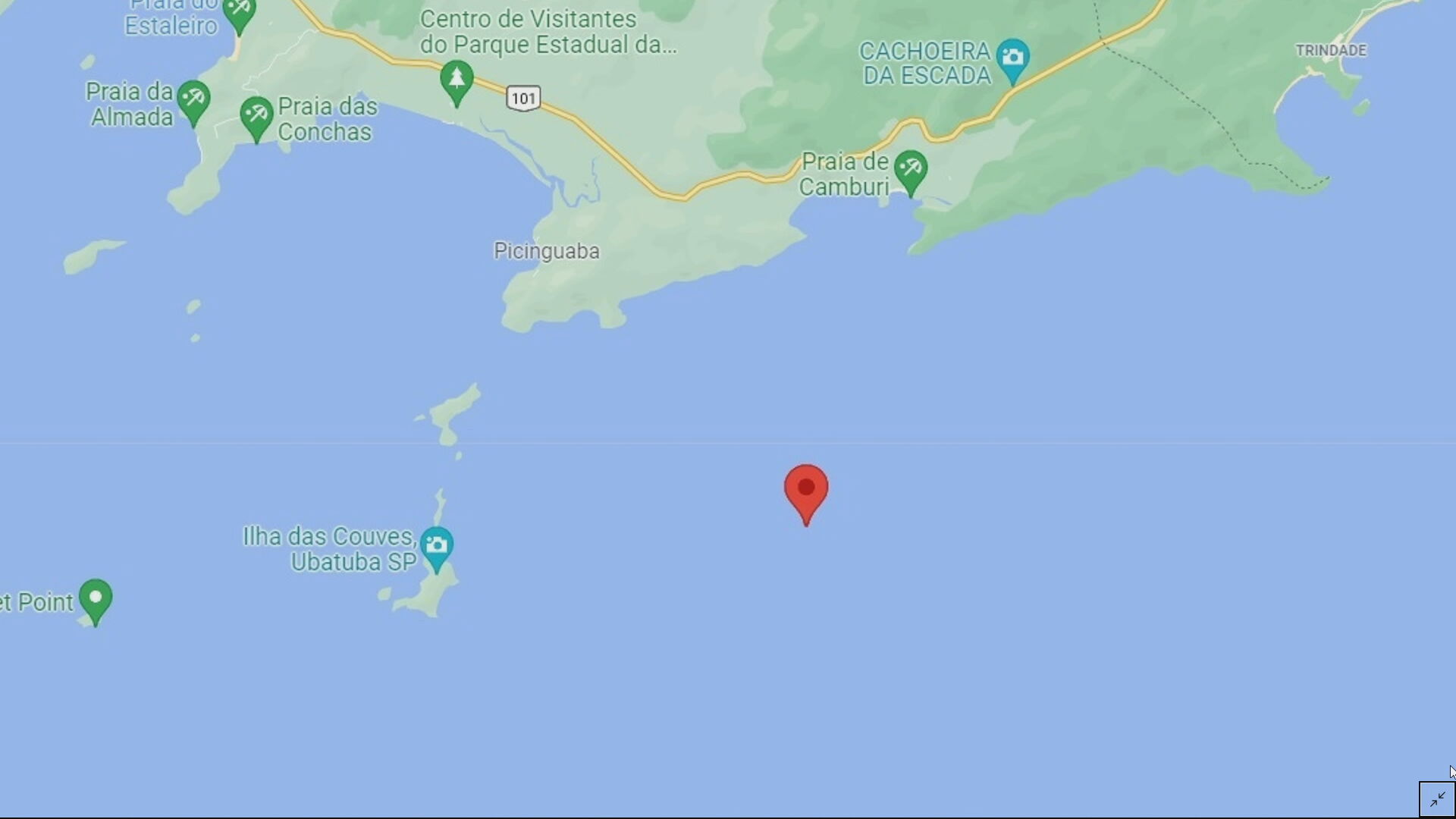 Local da queda do avião próximo a Ubatuba (SP)