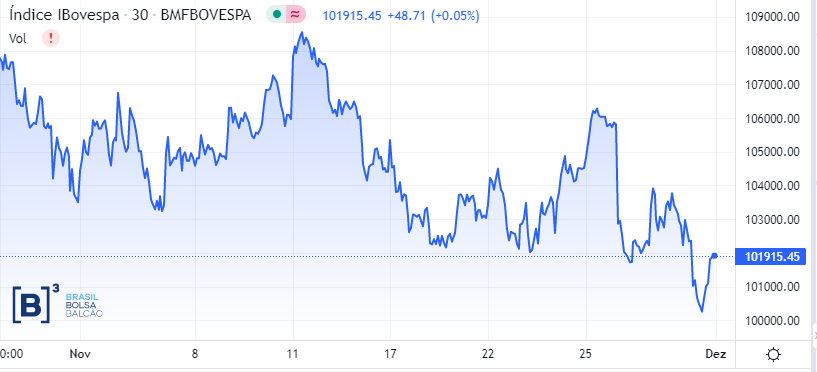 Desempenho do Ibovespa em novembro / Tradingview e B3